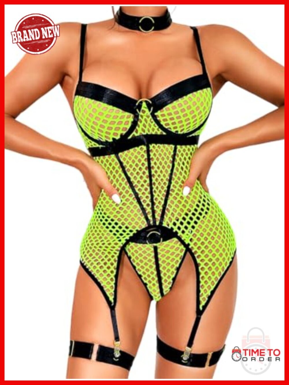 Strappy Backless Fishnet Lingerie Set with Choker and Garter